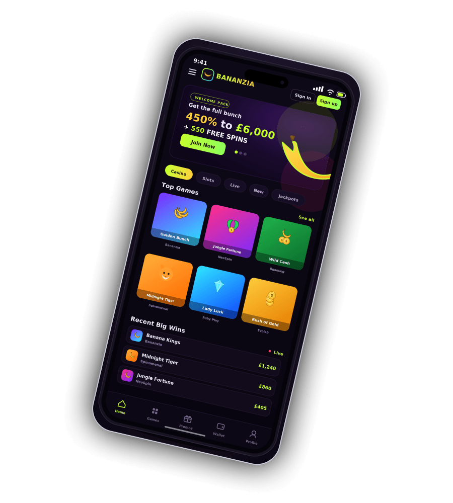 Bananzia mobile casino on smartphone