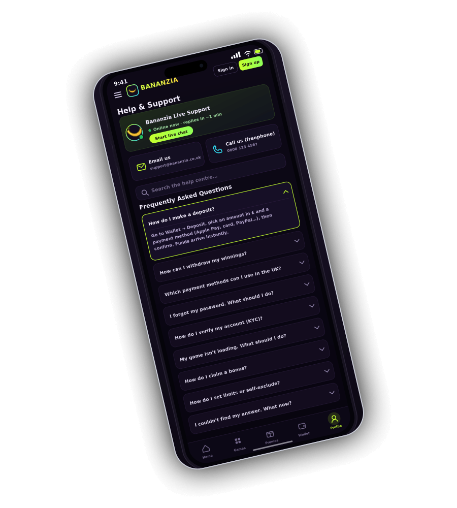 Bananzia customer support live chat